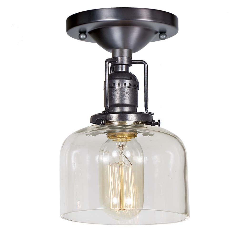 JVI Designs 1202-18 S4 Union Square One light Union Square Shyra ceiling mount gun metal finish 5" Wide, clear mouth blown glass shade